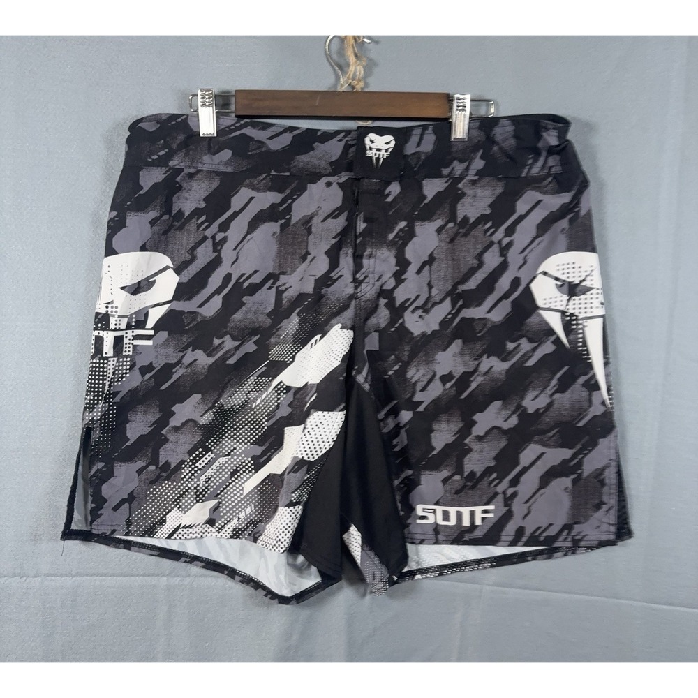 SOTF Survival Of The Fittest MMA Fight Shorts Mens XL Black Gray Logo